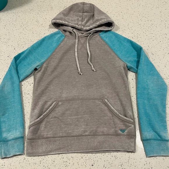 Vintage/worn-look ROXY Grey and White Hoodie Women's Size Med Embroidered Back - Picture 1 of 7